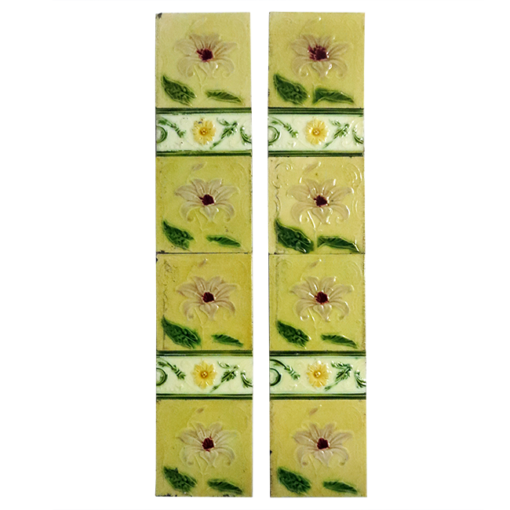 Original Pale Yellow Victorian Floral Fireplace Tiles