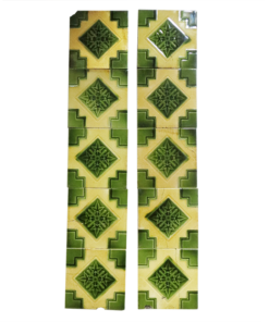 Antique Fireplace Tiles with Lime Green & Ivory Design