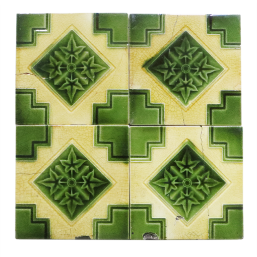 Antique Fireplace Tiles with Lime Green & Ivory Design