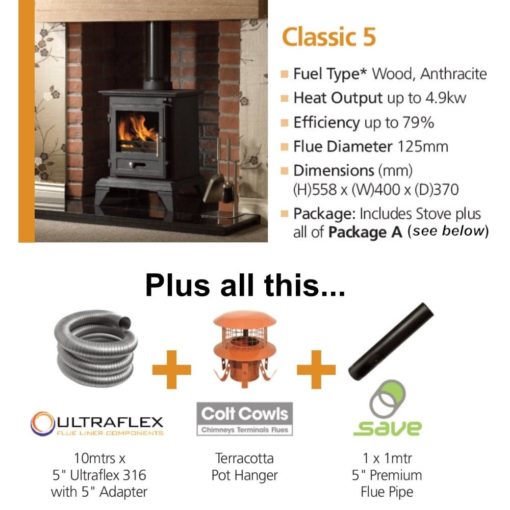 Gallery Classic 5 Cleanburn Stove Package Deal (4.9kW)