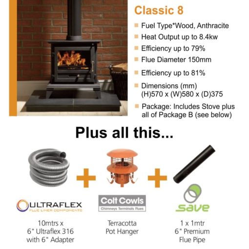 Gallery Classic 8 Cleanburn Stove Package Deal (8.4kW)